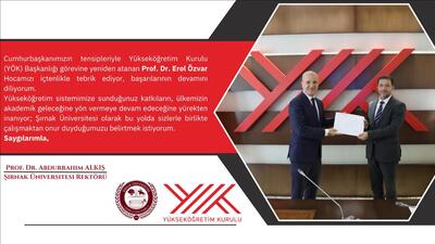 Rektörümüz Prof. Dr. Alkış'ın YÖK Başkanı Erol Özvar'ı Tebrik Mesajı