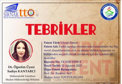 Üniversitemiz Öğretim Üyesi Ulusal Patent aldı